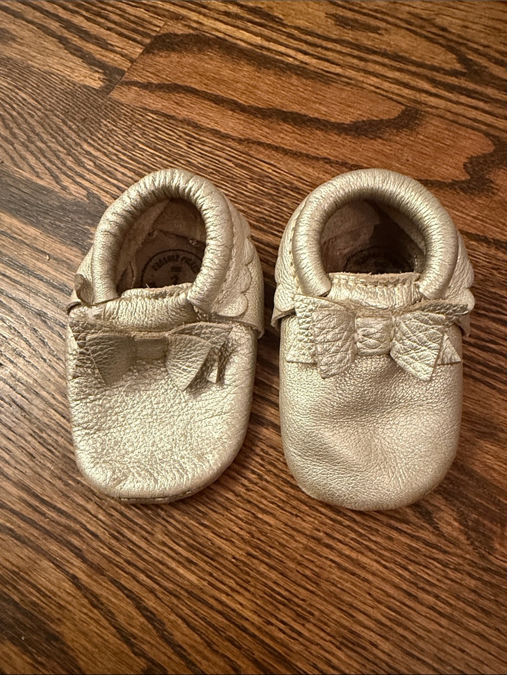 Freshly Picked Metallic Gold Bow Moccasins for Kids